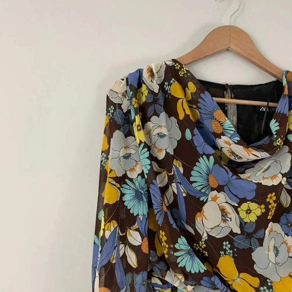 Zara Multicolor Floral Long Sleeve Retro Inspired Dress Size Medium - Picture 7 of 7